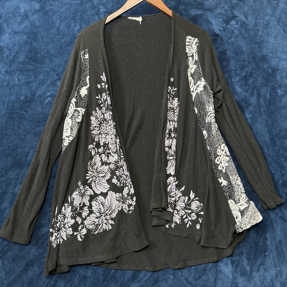 Vocal Womens Y2K Gothic Waterfall Cardigan Sweater Size L‎ Black Lace Rhinestone
